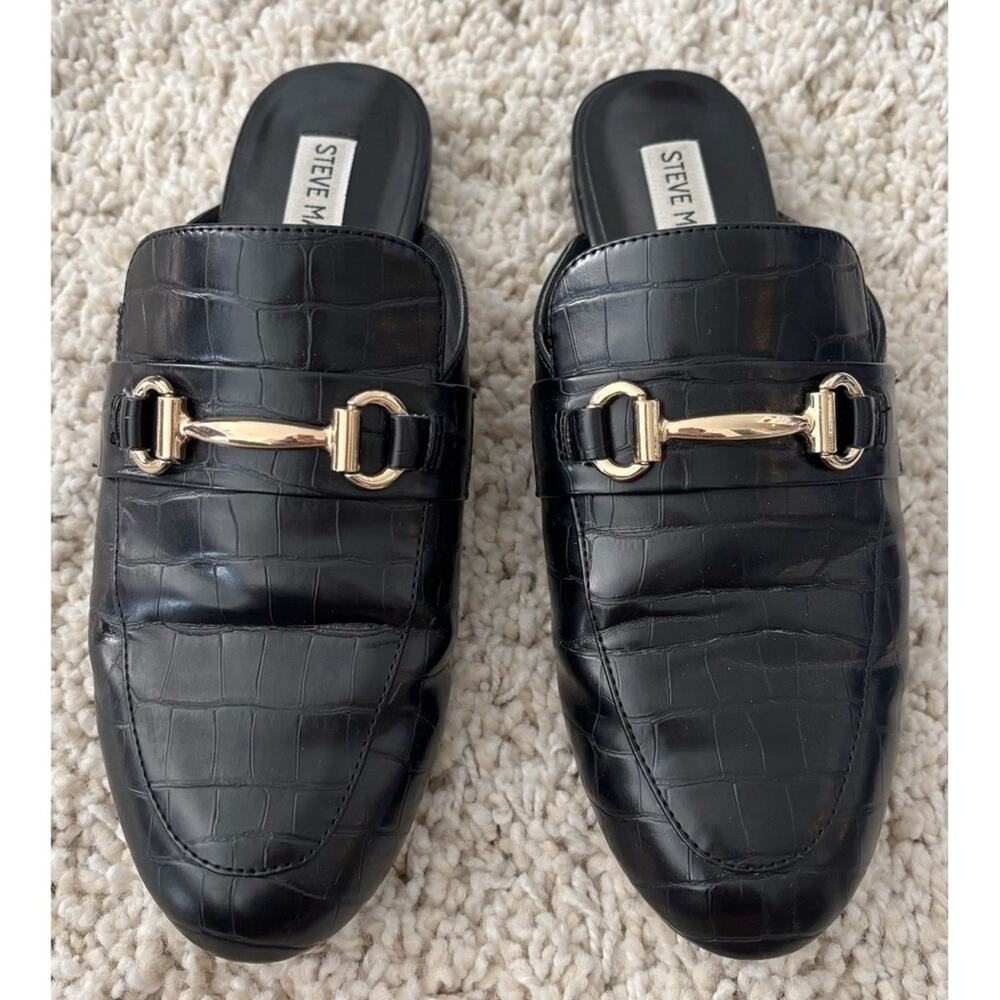 Steve Madden Kandi Black Embossed Patent Leather Slip Pn Mules 7.5